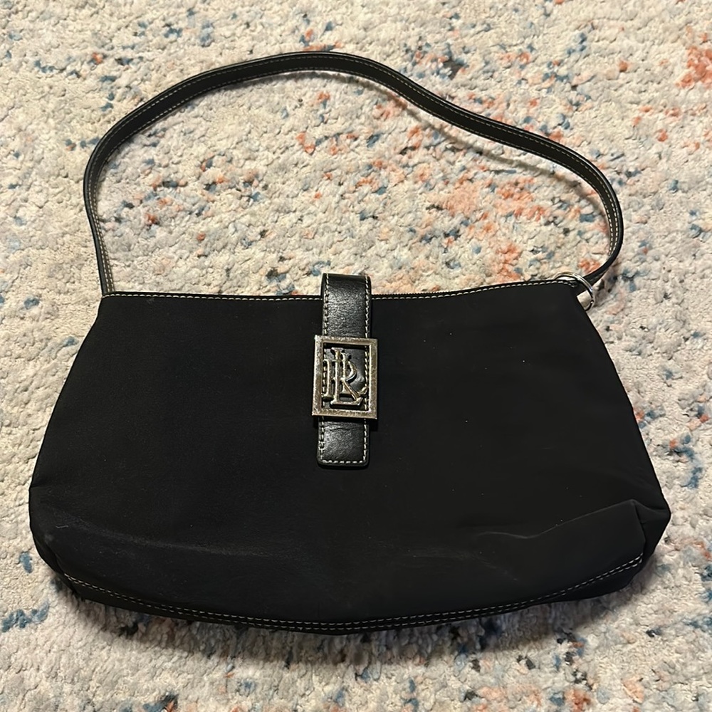 Ralph Lauren Black Shoulder Bag with Silver Logo Accent